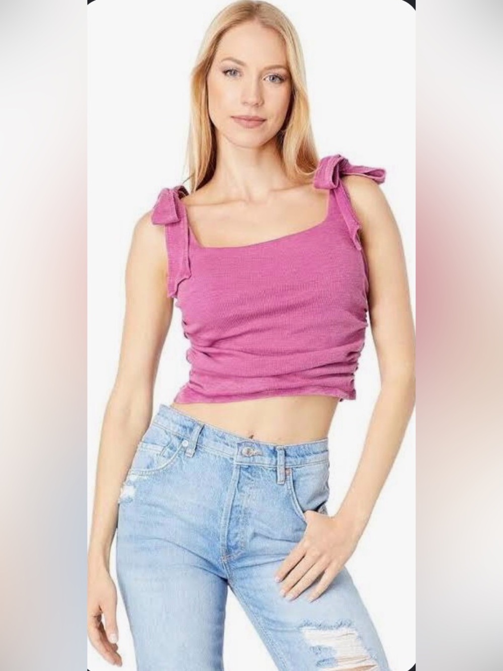 Free People Boulevard Ruched Cropped Tank Top Dragonfruit Pink Medium